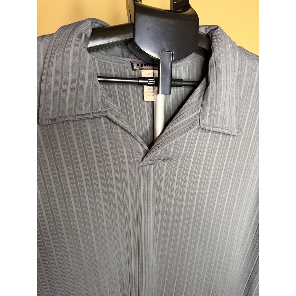 Vintage YMLA Mens Grey Ribbed Short Sleeve Polo Shirt XXL Made in USA‎